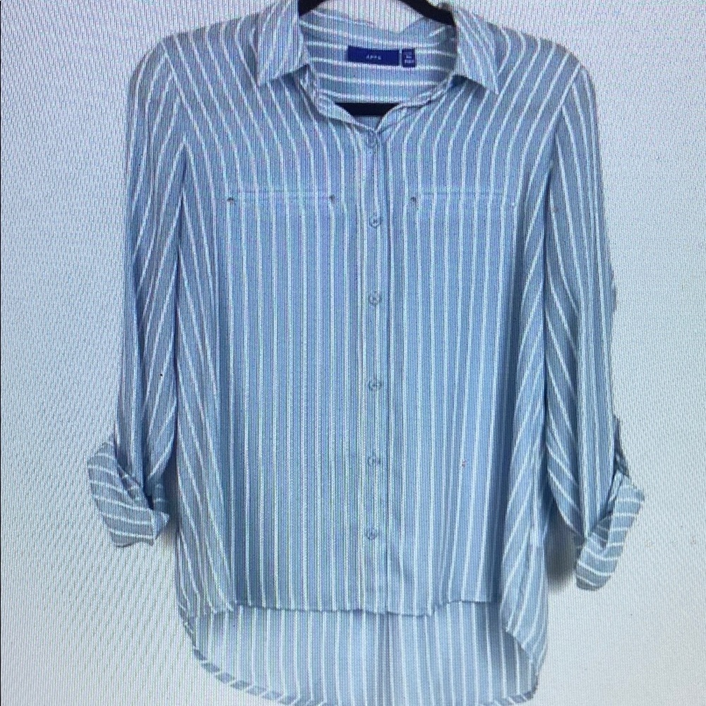 APT 9 Light Blue and White Striped Button-down Top